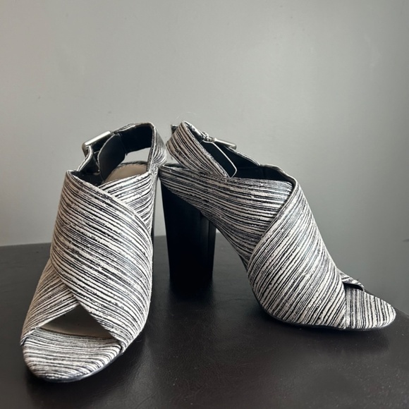 Calvin Klein Shoes - Calvin Klein Black & Grey Suchi Heels with Open Toe Cross Strap and Sling Back